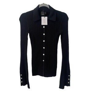 Le Ore Rimini Flared-cuff Ribbed Cardigan - Black size XS New with tags